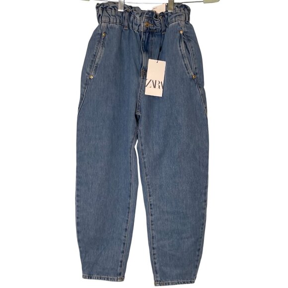 ZARA Women’s High Waist Paperbag Jeans Light Wash Denim Size 2 - Picture 10 of 11